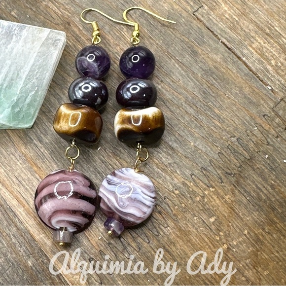 Alquimia Purple and Brown Beaded Earrings - Picture 1 of 1